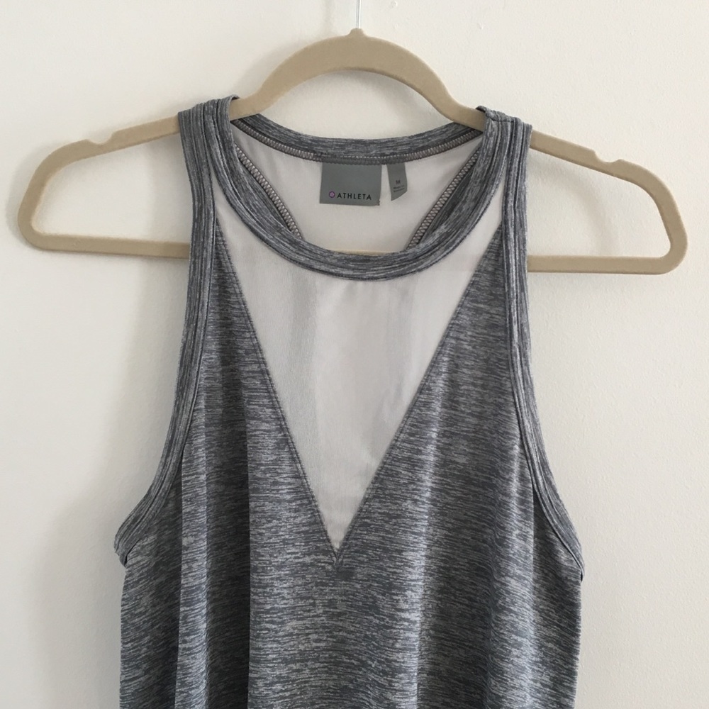 Athleta Utopia Mesh Cutout Halter Gray Tank - Picture 3 of 6